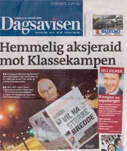 Dagsavisens f&oslash;rstesideoppslag 19. januar 2006
