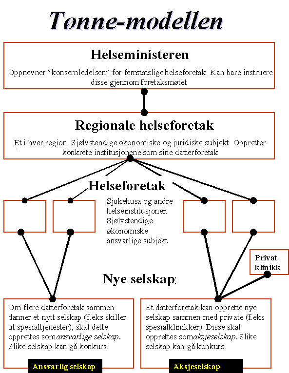 Diagram fra Klassekampen: Organisering av helseforetaka