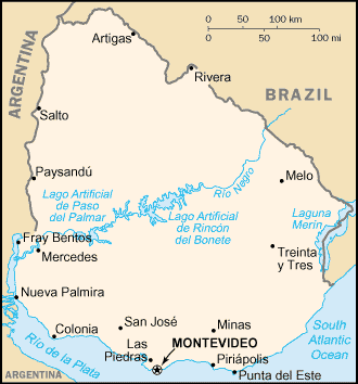Kart over Uruguay